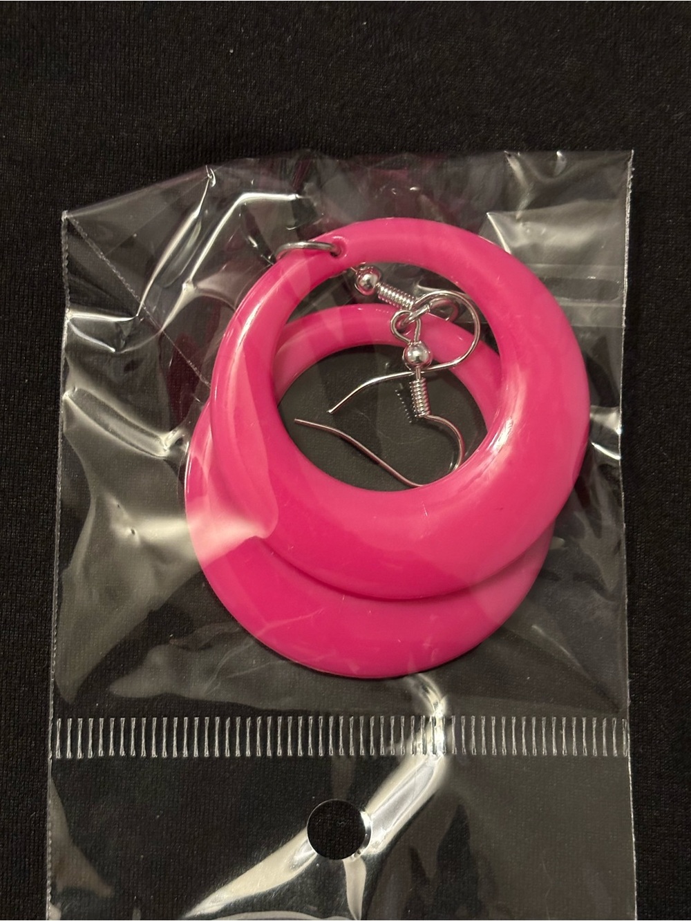 Bright Pink Hoop Dangle Earrings